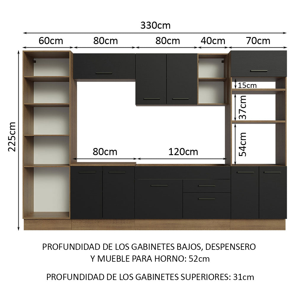 Combo Completo de Cocina 330 cm Marrón/Negro Agata Madesa 02