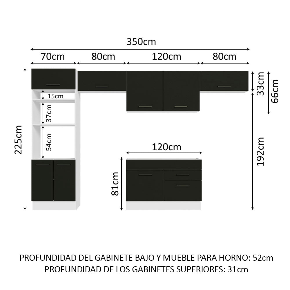 Combo Completo de Cocina 350 cm Blanco/Negro Agata Madesa 01