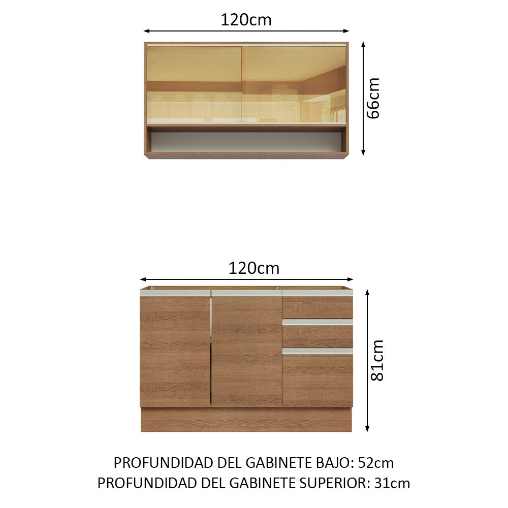 Combo de Cocina 120cm Glamy Madesa 02 Marrón