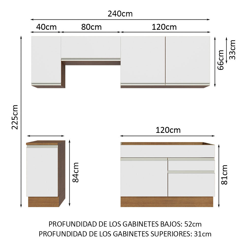 Combo Completo de Cocina 240 cm Marrón/Blanco Glamy Madesa 07