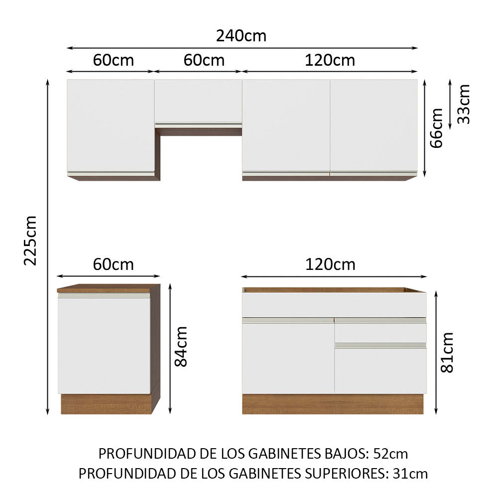 Combo Completo de Cocina 240 cm Marrón/Blanco Glamy Madesa 08