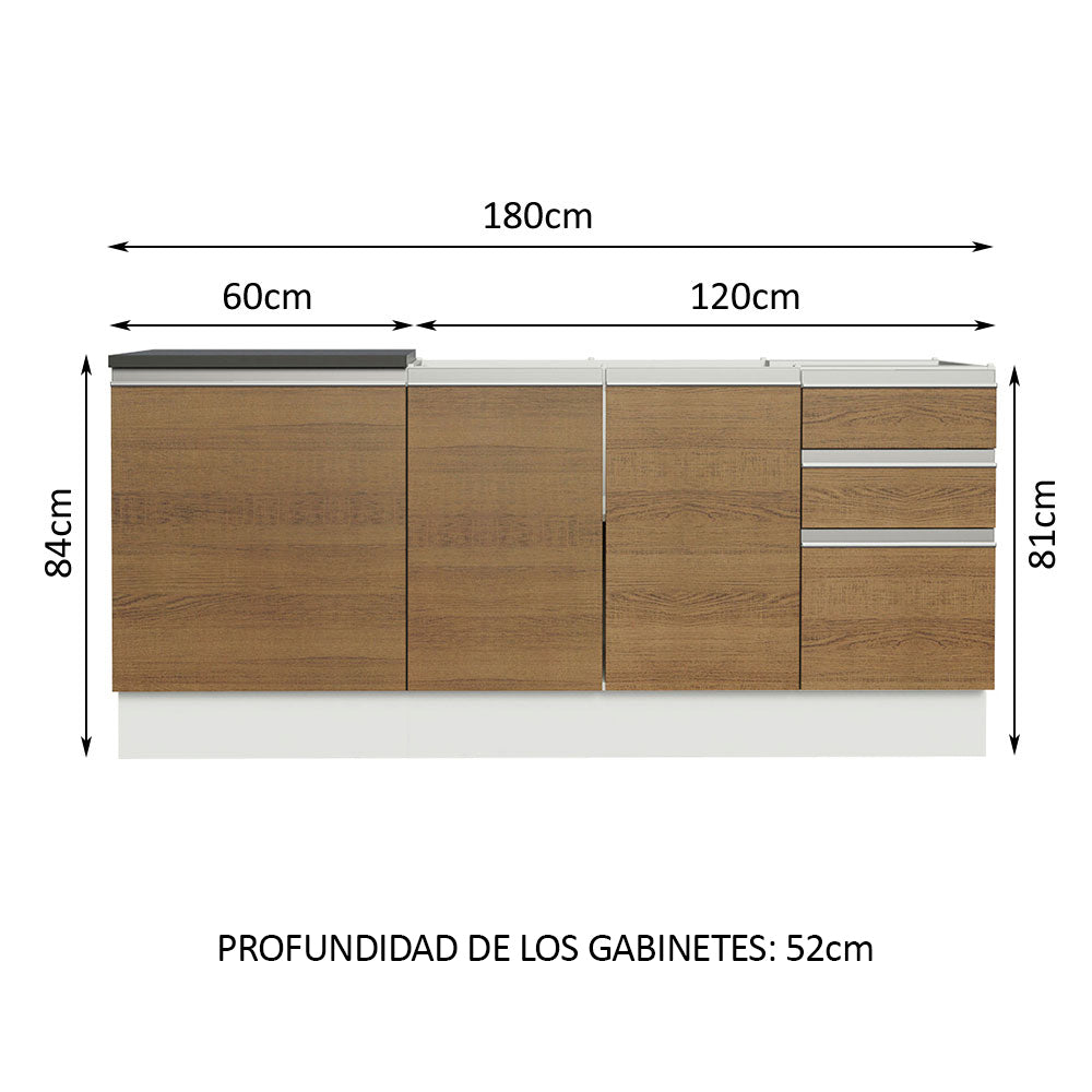 Combo con 2 Bajos Mesadas de Cocina Madesa Acordes 100% MDF (Sin Mesada y Bacha) Blanco/Marrón