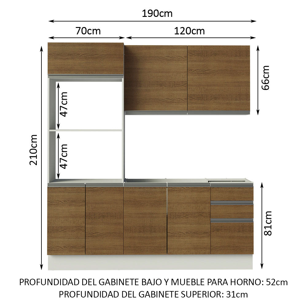 Cocina Compacta 100% MDF 190cm Blanco/Marrón Acordes Madesa 01