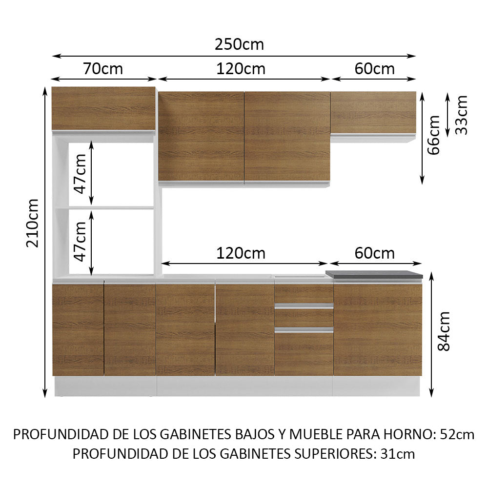 Combo Completo de Cocina 100% MDF 250 cm Blanco/Marrón Acordes Madesa 03