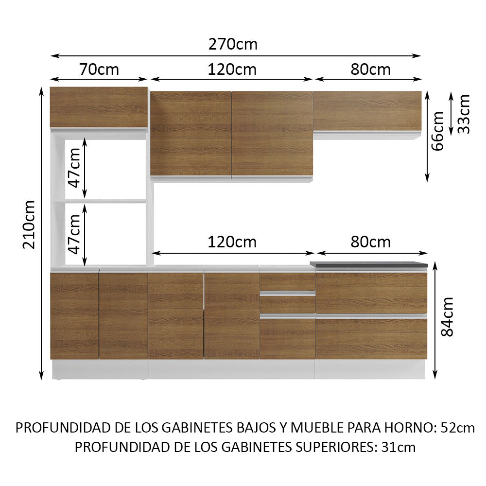 Combo Completo de Cocina 100% MDF 270 cm Blanco/Marrón Acordes Madesa 06