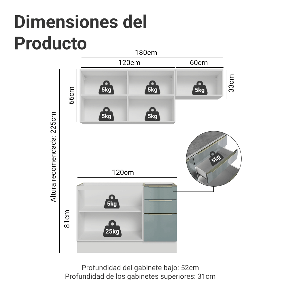 Cocina Compacta 180 cm Blanco/Gris Lux Madesa 02
