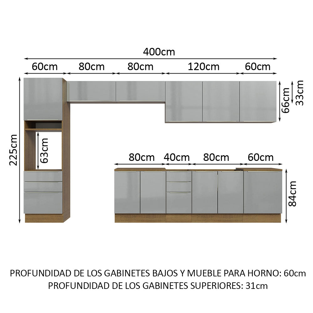 Combo completo de Cocina 400 cm Marrón/Gris Lux Madesa