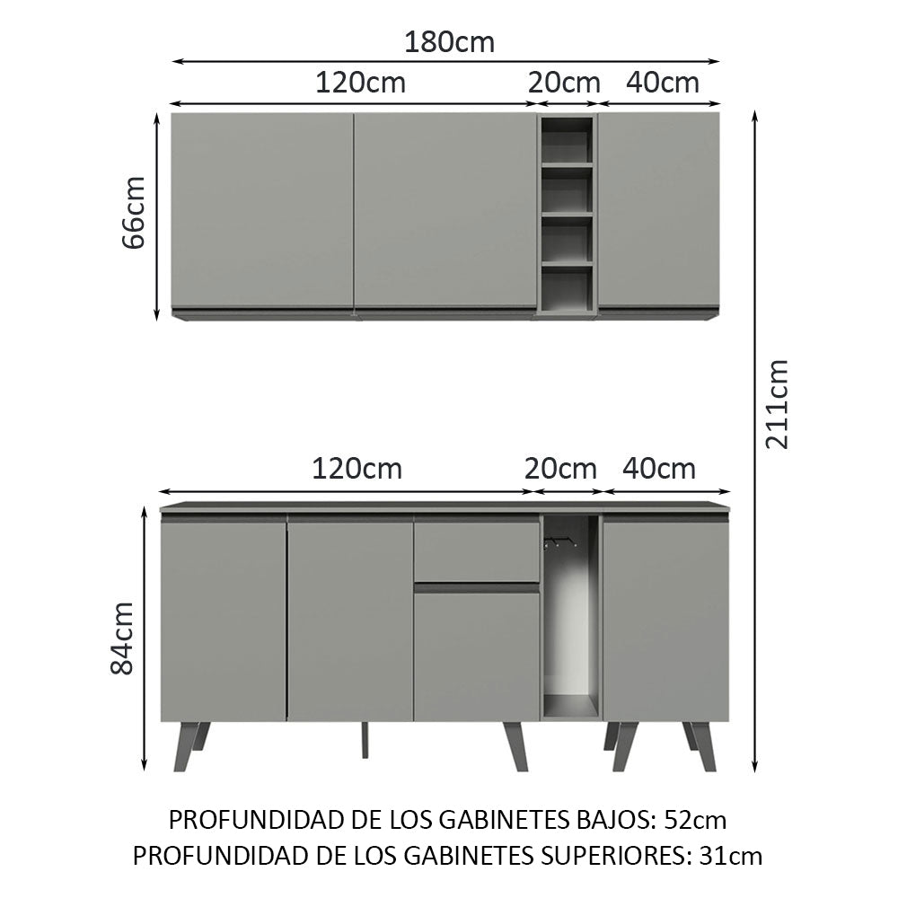 Combo Completo de Cocina 180 cm Gris Nice Madesa 01