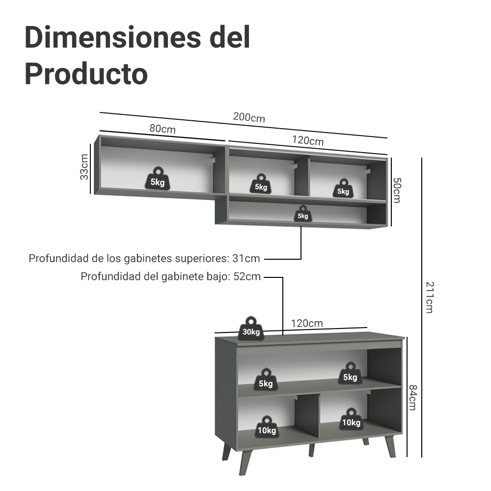 Combo de Cocina 200cm Gris Nice Madesa 09