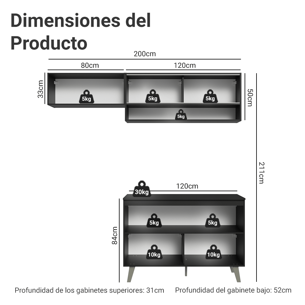 Cocina Compacta 200 cm Negro Nice Madesa 09