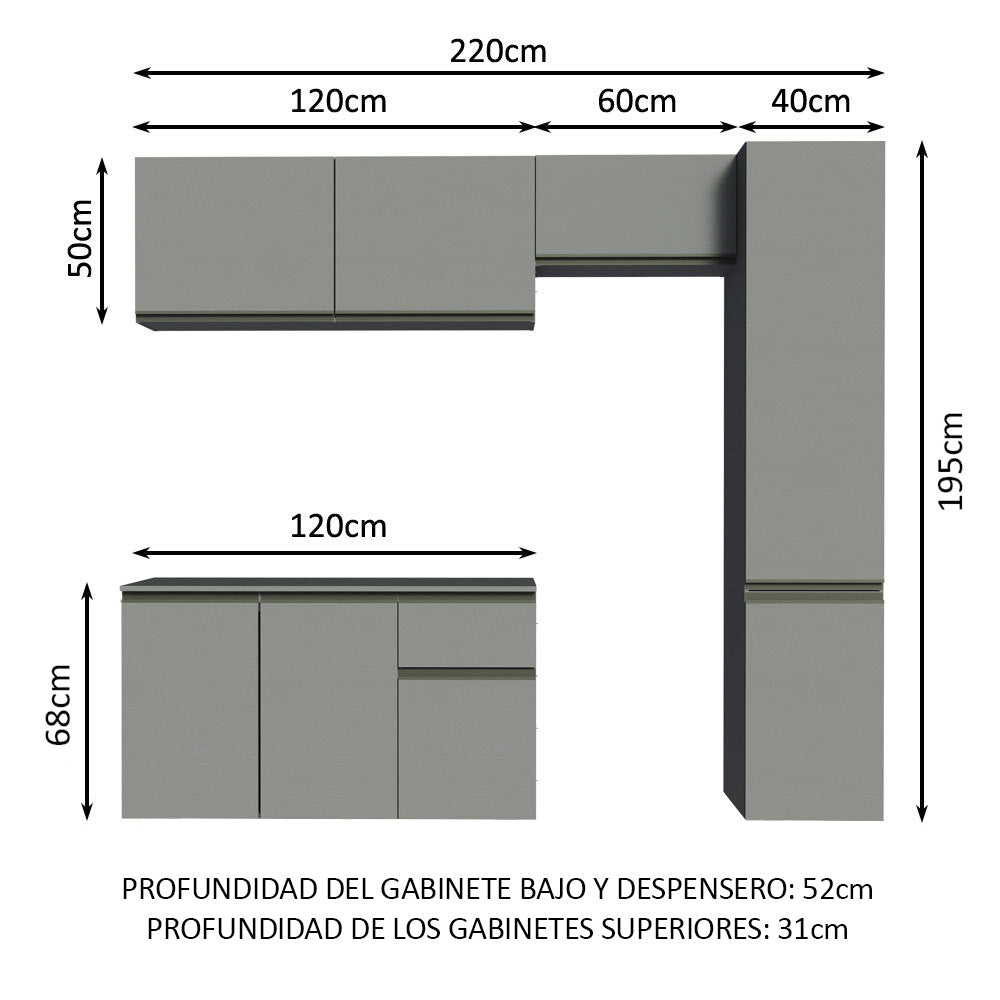 Cocina Compacta 220 cm Sin Patas Nice Gris 04