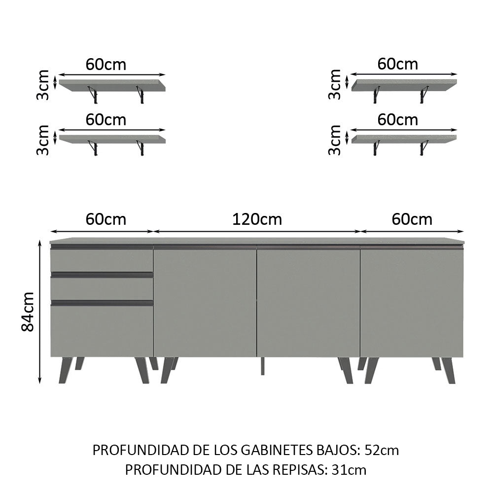 Cocina Compacta 240 cm Gris Nice Madesa 01