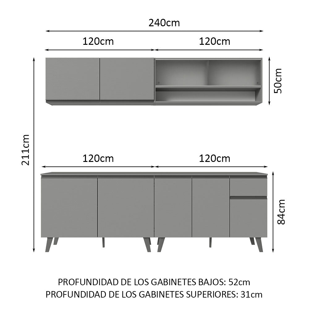 Combo Completo de Cocina 240 cm Gris Nice Madesa 02