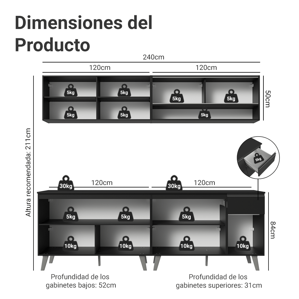 Combo completo de Cocina 260 cm Negro Nice Madesa 02