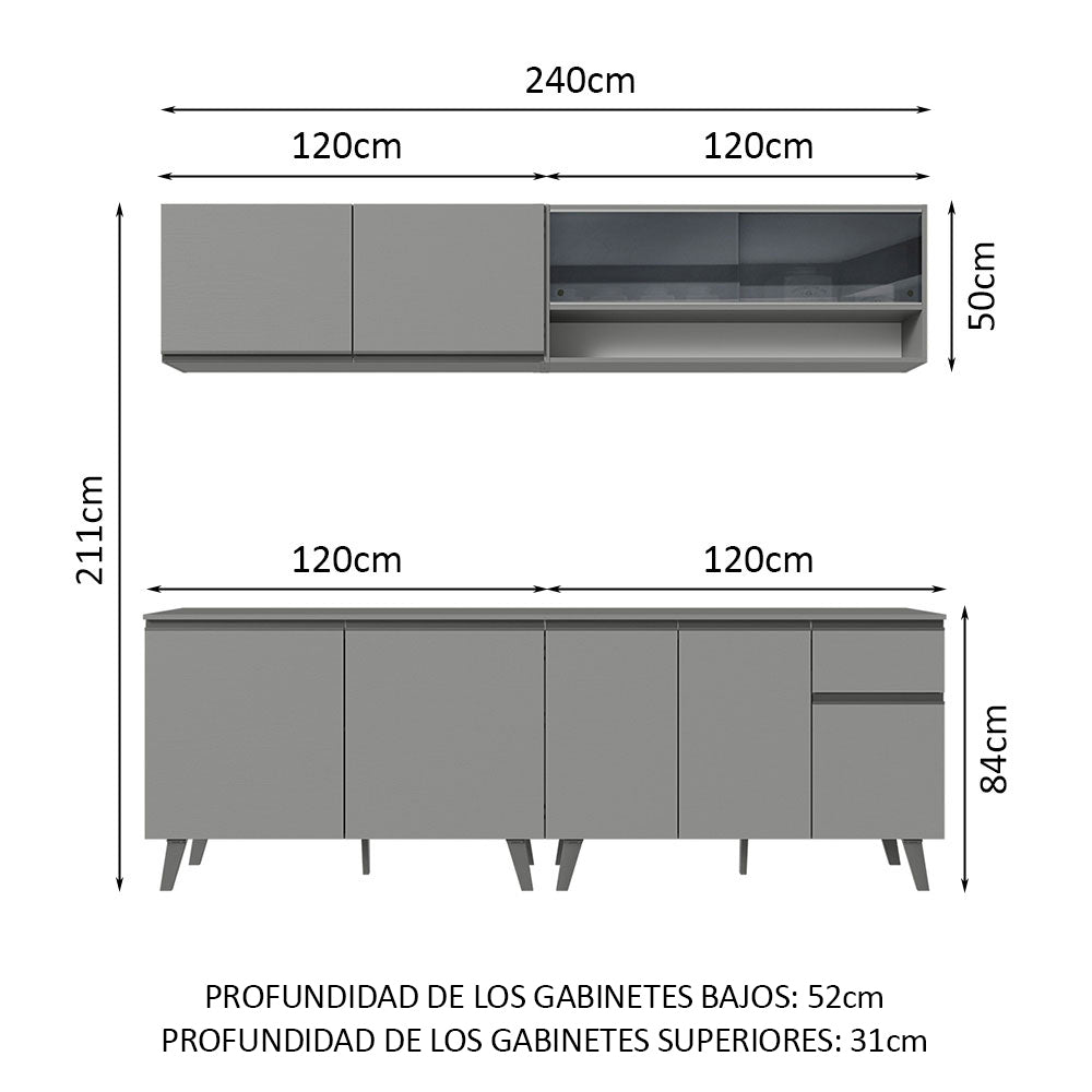 Combo Completo de Cocina 240 cm Gris Nice Madesa 03