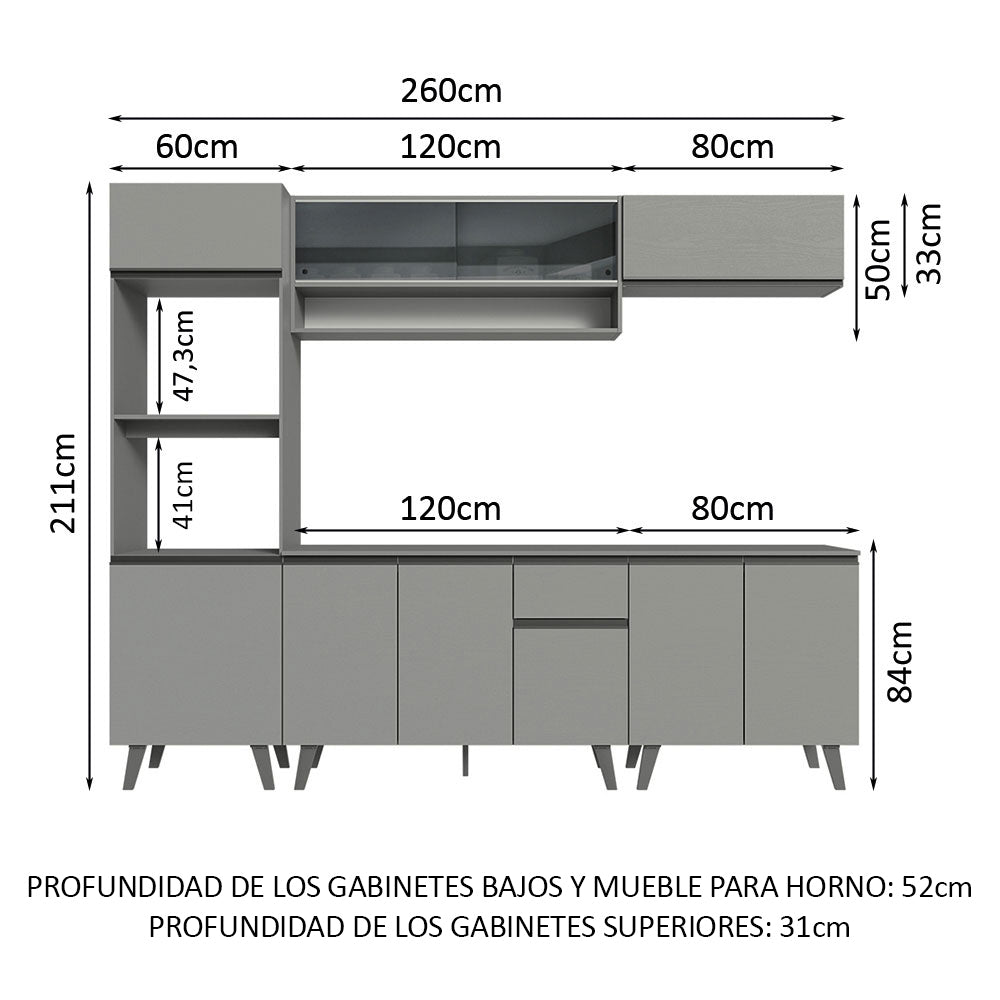 Combo Completo de Cocina 260 cm Gris Nice Madesa 01