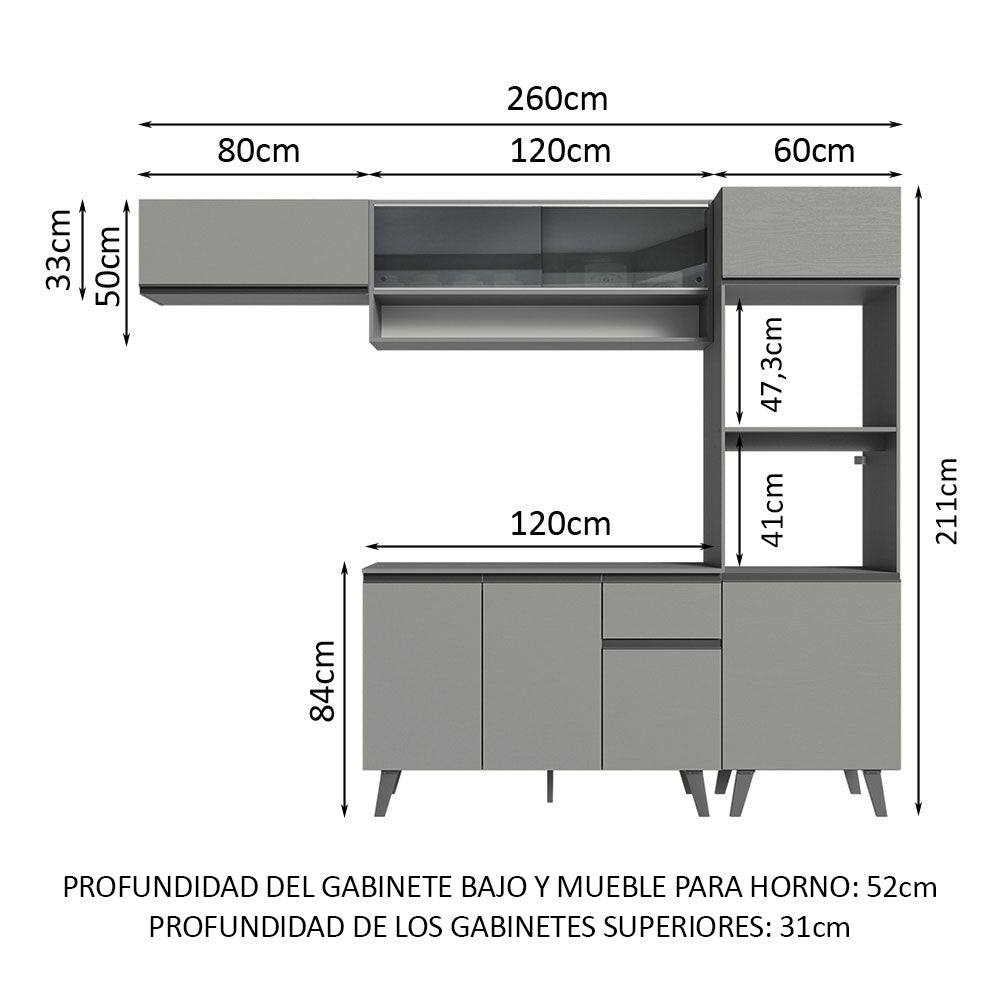 Combo Completo de Cocina 260 cm Gris Nice Madesa 03