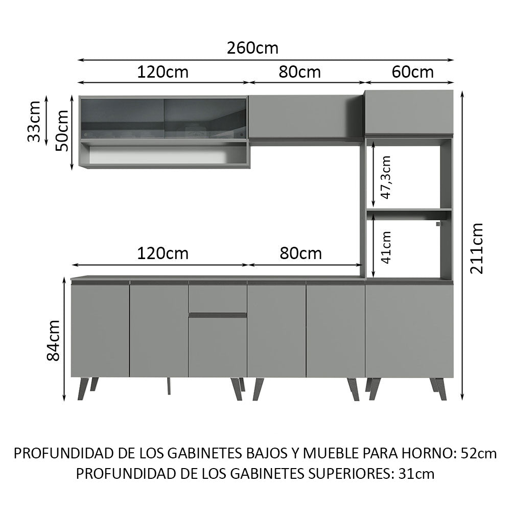 Combo Completo de Cocina 260 cm Gris Nice Madesa 06