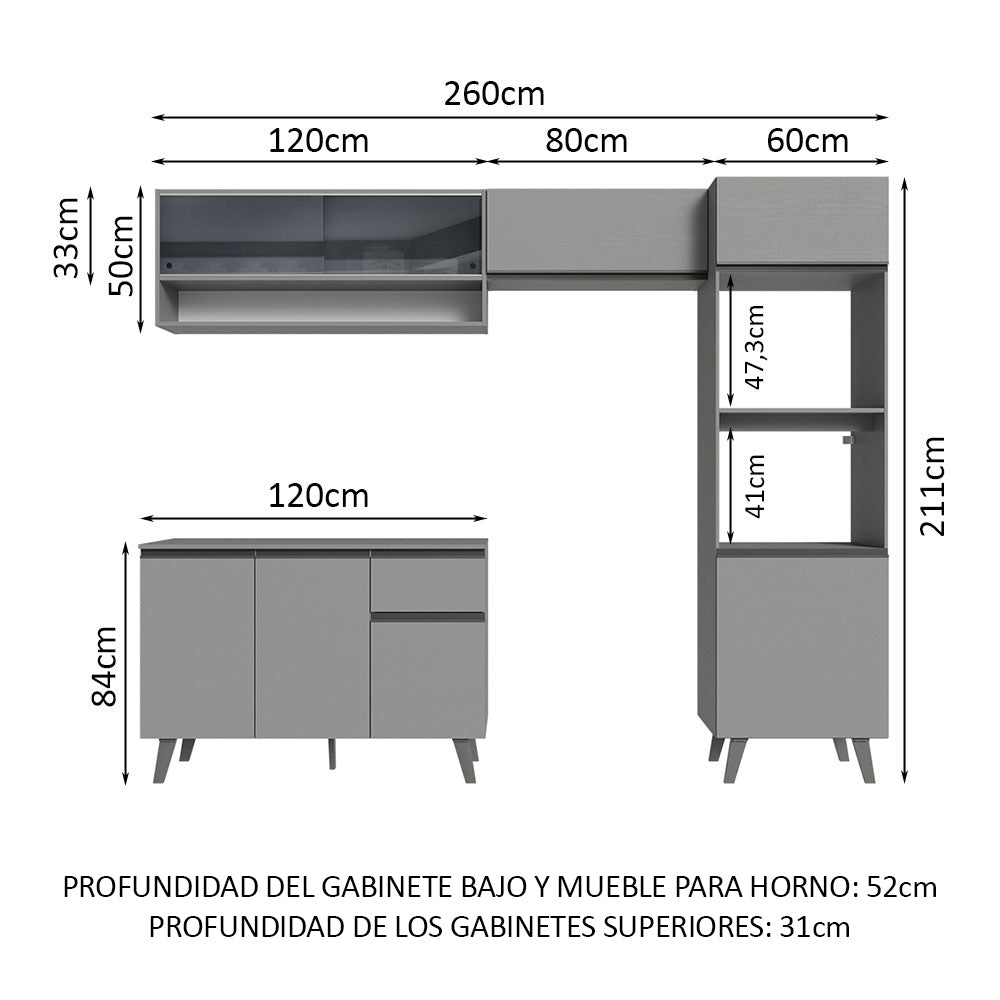 Combo Completo de Cocina 260 cm Gris Nice Madesa 08