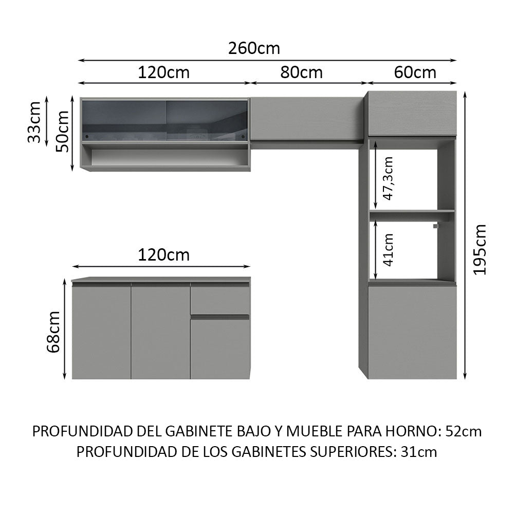 Combo Completo de Cocina Flotante 260 cm Gris Nice Madesa 10