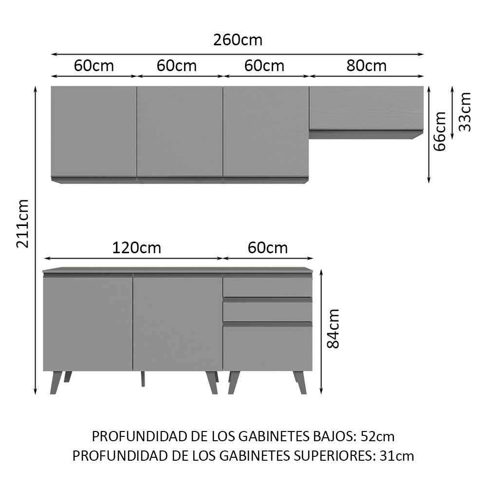 Combo Completo de Cocina 260 cm Gris Nice Madesa 12