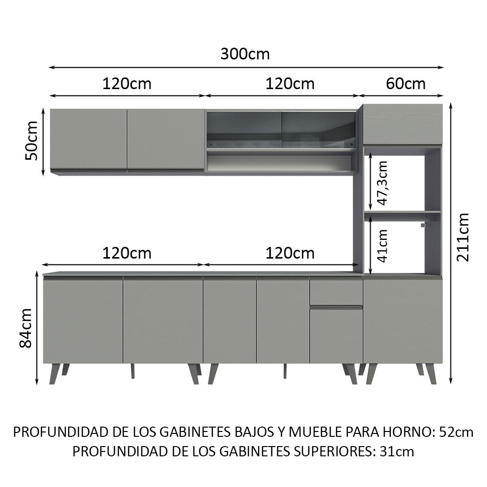Combo Completo de Cocina 300 cm Gris Nice Madesa 01
