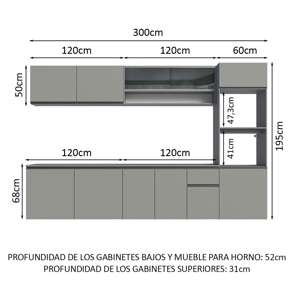 Combo Completo de Cocina Flotante 300 cm Gris Nice Madesa 03