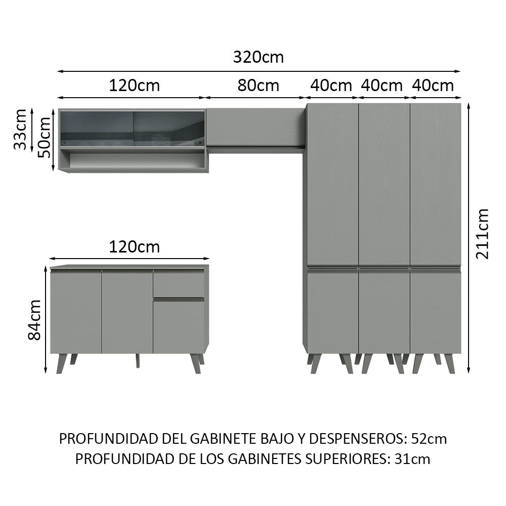 Combo Completo de Cocina 320 cm Gris Nice Madesa 02