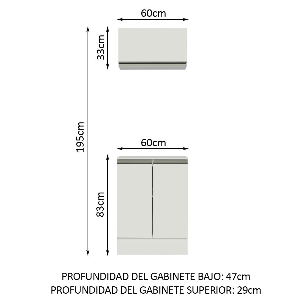 Kit Cocina 60 cm 100% MDF 2 Puertas 1 Abatible Blanco Smart Madesa