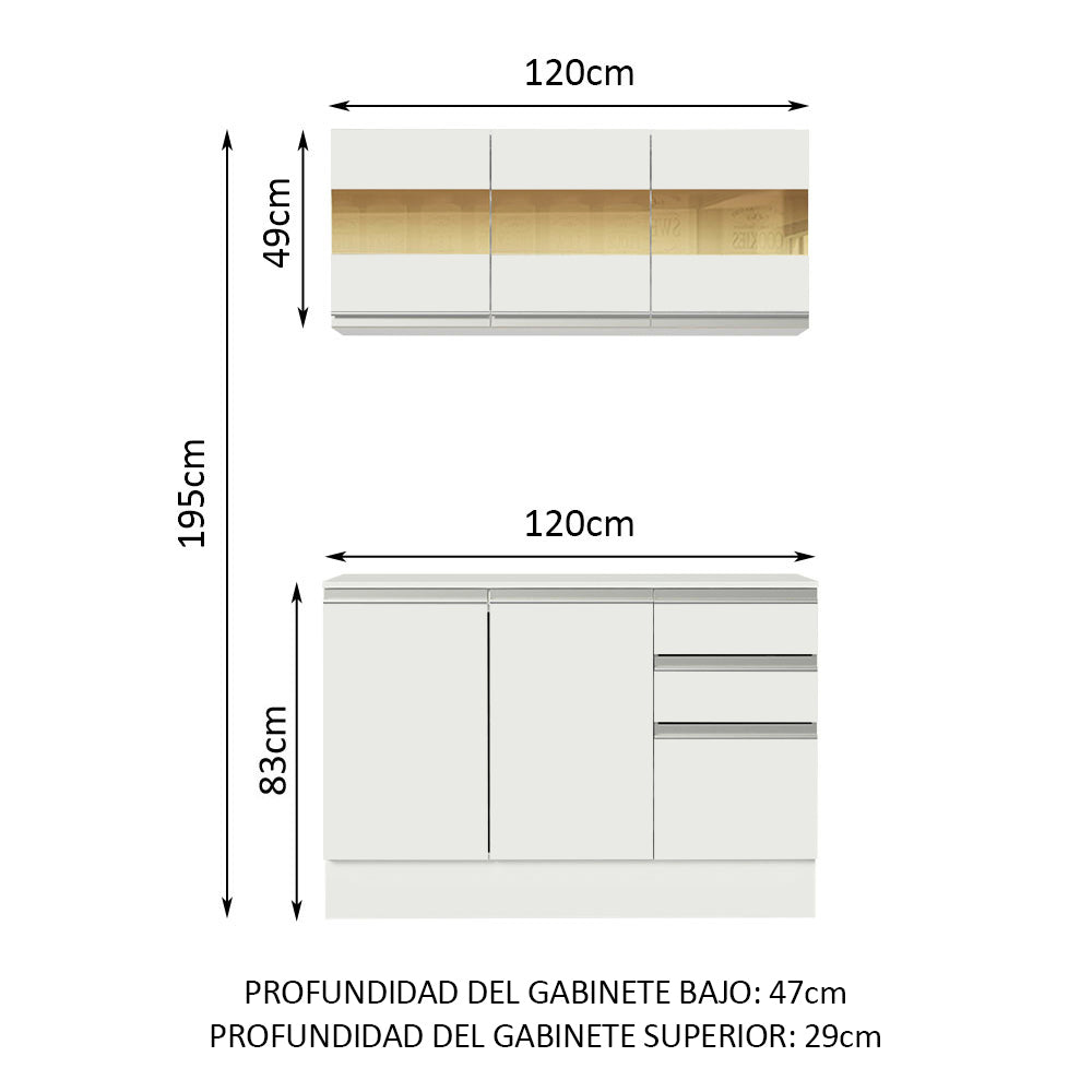 Cocina Compacta 100% MDF 120 cm Blanco Smart Madesa 01