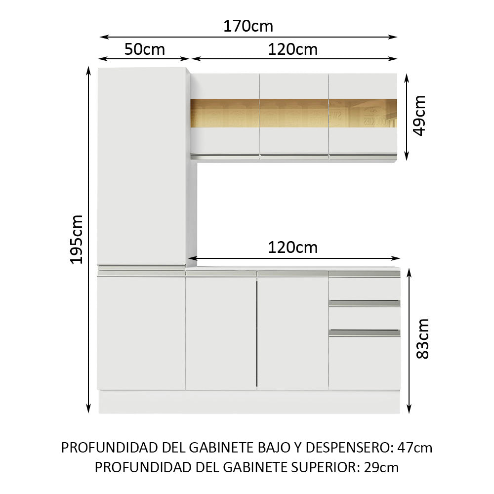 Cocina Compacta 100% MDF 170 cm Blanco Smart Madesa 01
