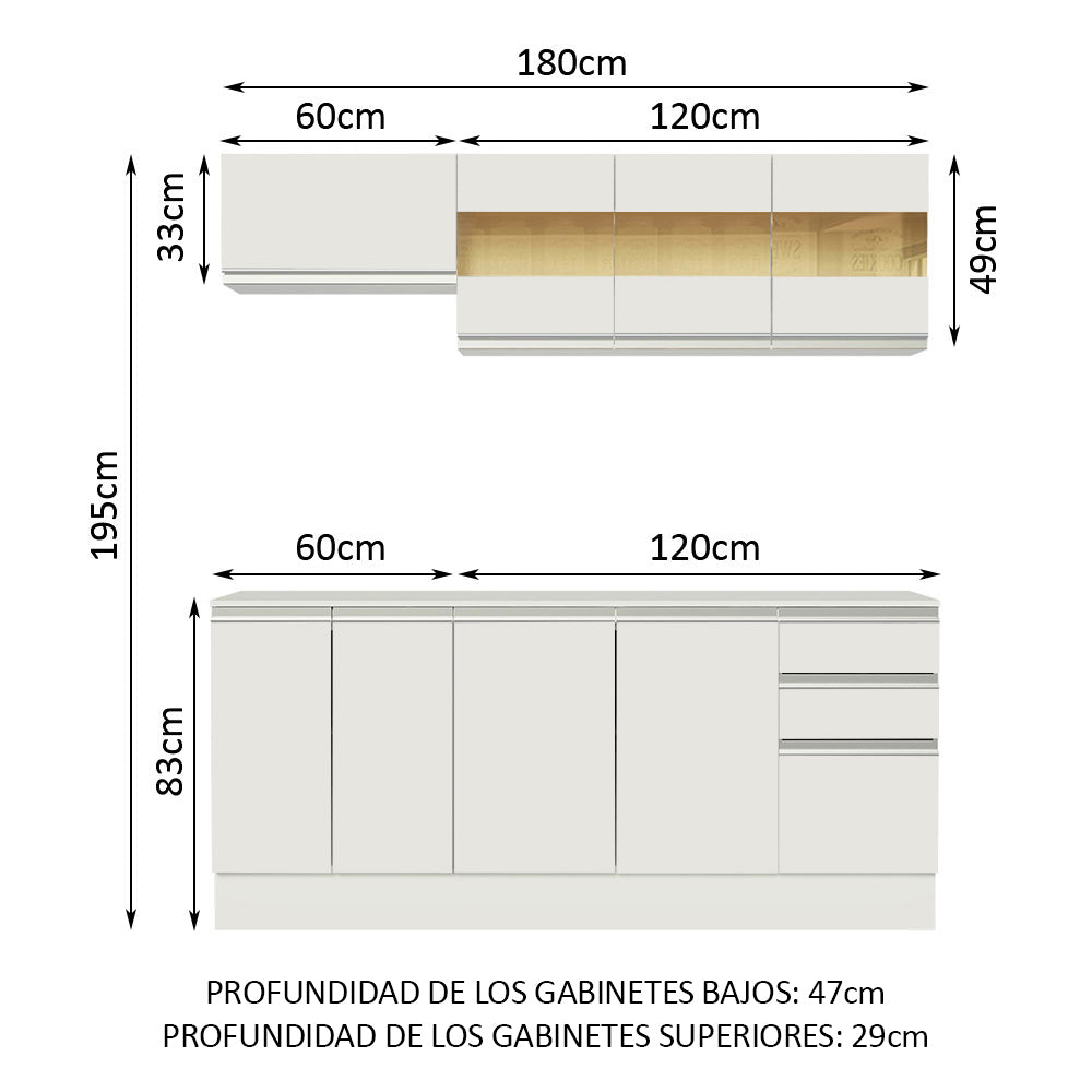 Cocina Compacta 100% MDF 180 cm Blanco Smart Madesa 01