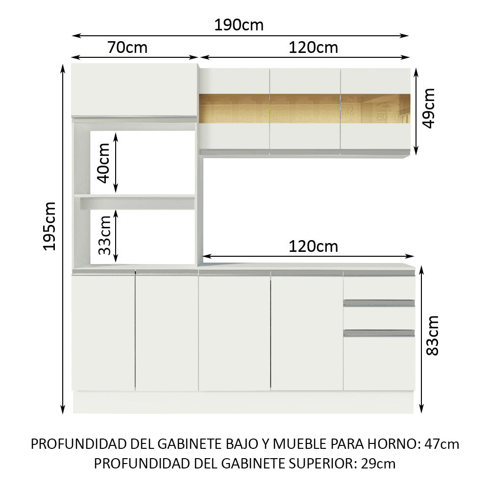 Cocina Compacta 100% MDF 190 cm Frentes Blanco Smart Madesa 01