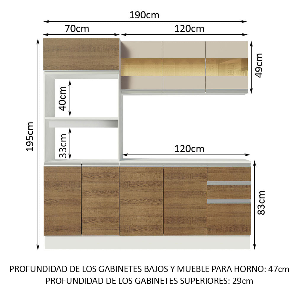Cocina Compacta 100% MDF 190 cm Blanco/Marrón/Crema Smart Madesa 01