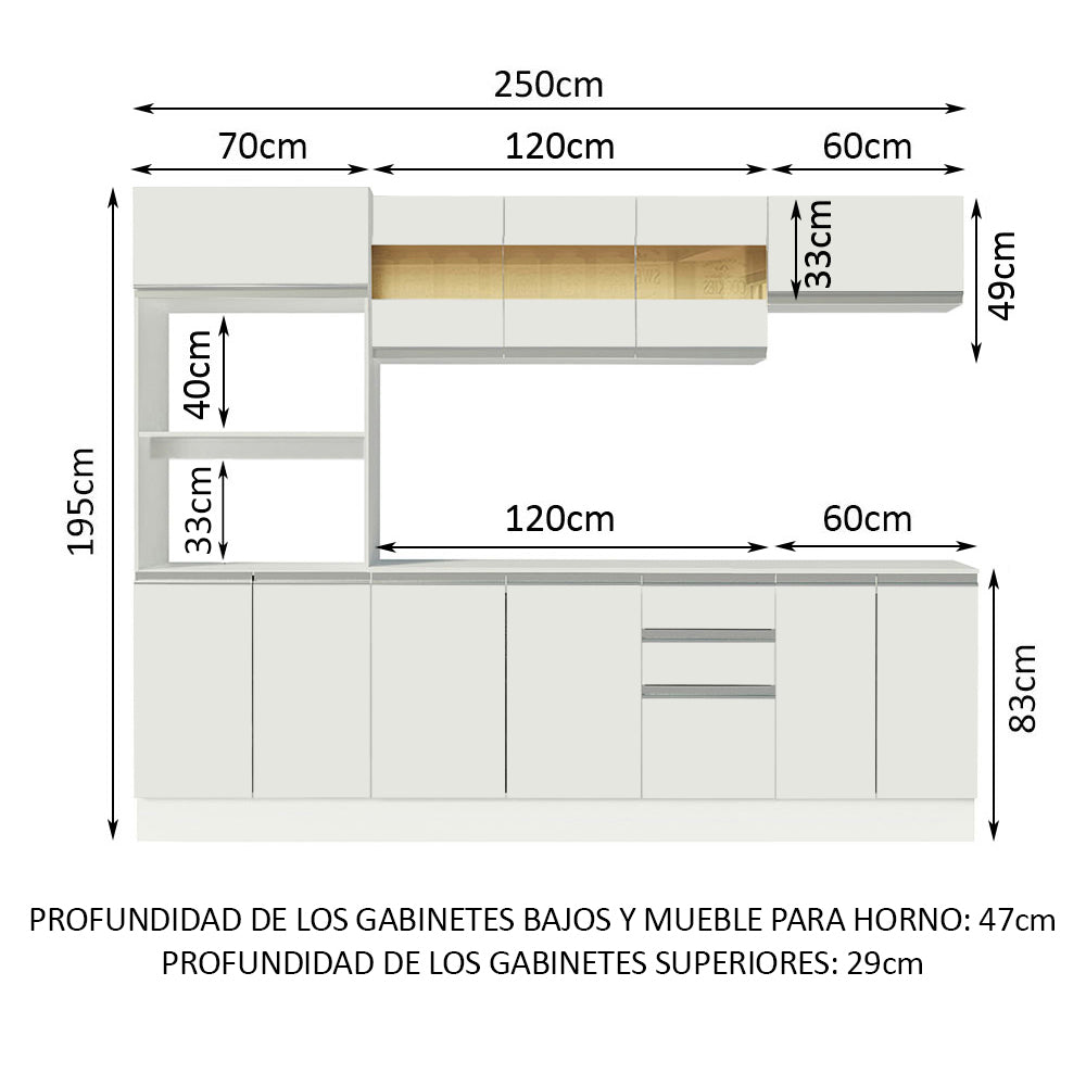 Combo Completo de Cocina 100% MDF 250 cm Blanco Smart Madesa 01