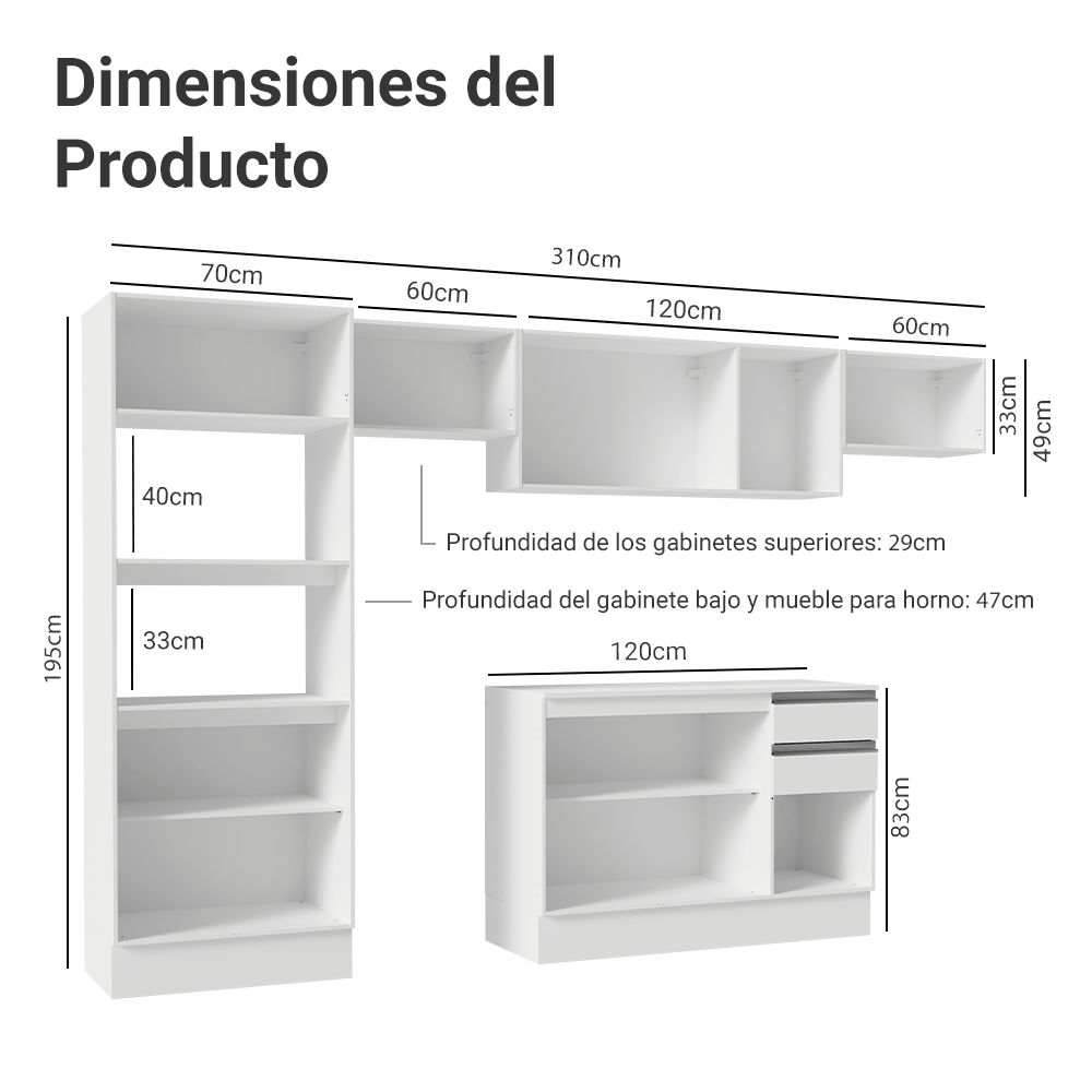 Combo de Cocina 100% MDF 310 cm Smart Blanco 01