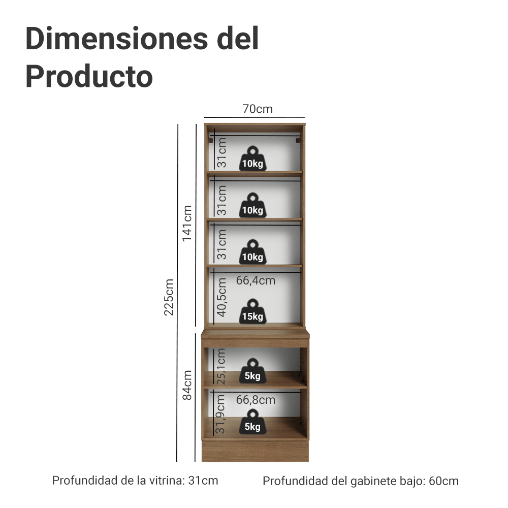 Kit Bajo Mesada + Cristalero 70cm Marrón Stella Madesa 02