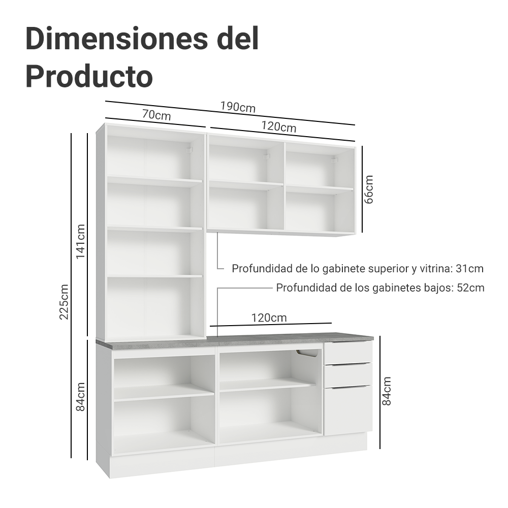 Combo completo de Cocina con Cristalero 190 cm Madesa Stella BB 03