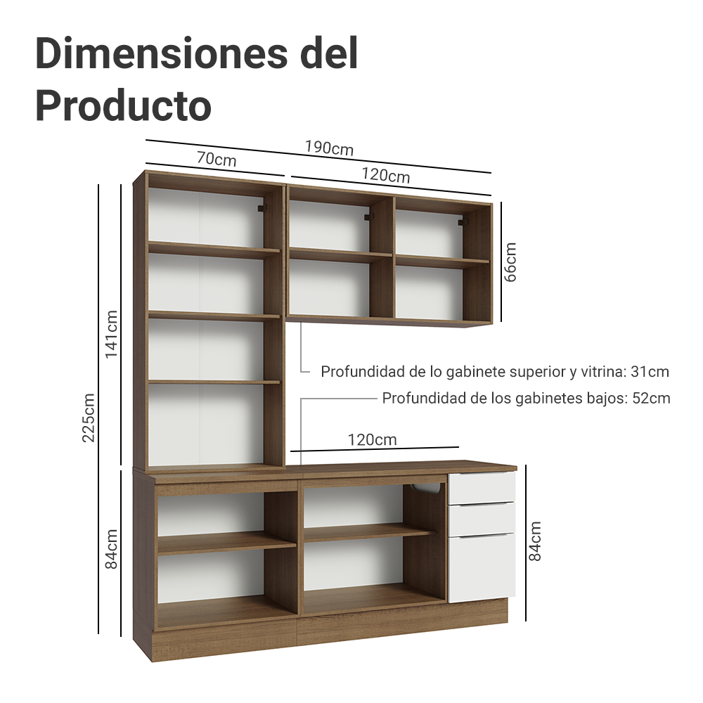 Combo completo de Cocina con Cristalero 190 cm Madesa Stella MB 11