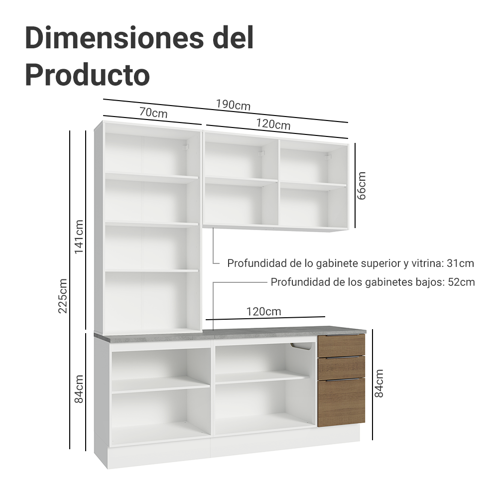 Combo completo de Cocina con Cristalero 190 cm Madesa Stella BM 03