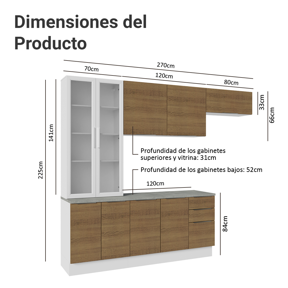 Combo completo de Cocina con Cristalero 270 cm Madesa Stella BM 01