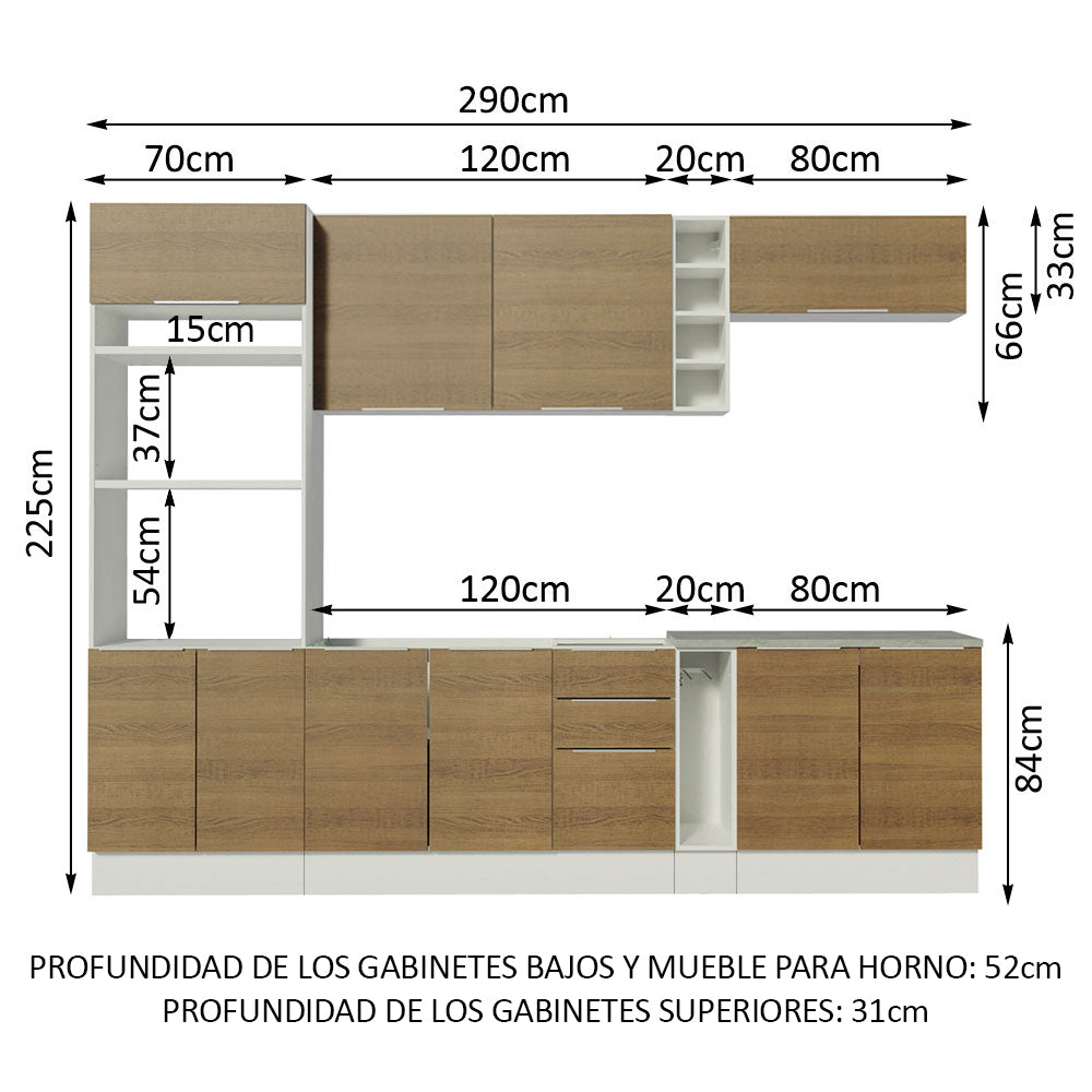 Combo Completo de Cocina 290cm Blanco/Marrón Stella Madesa 01