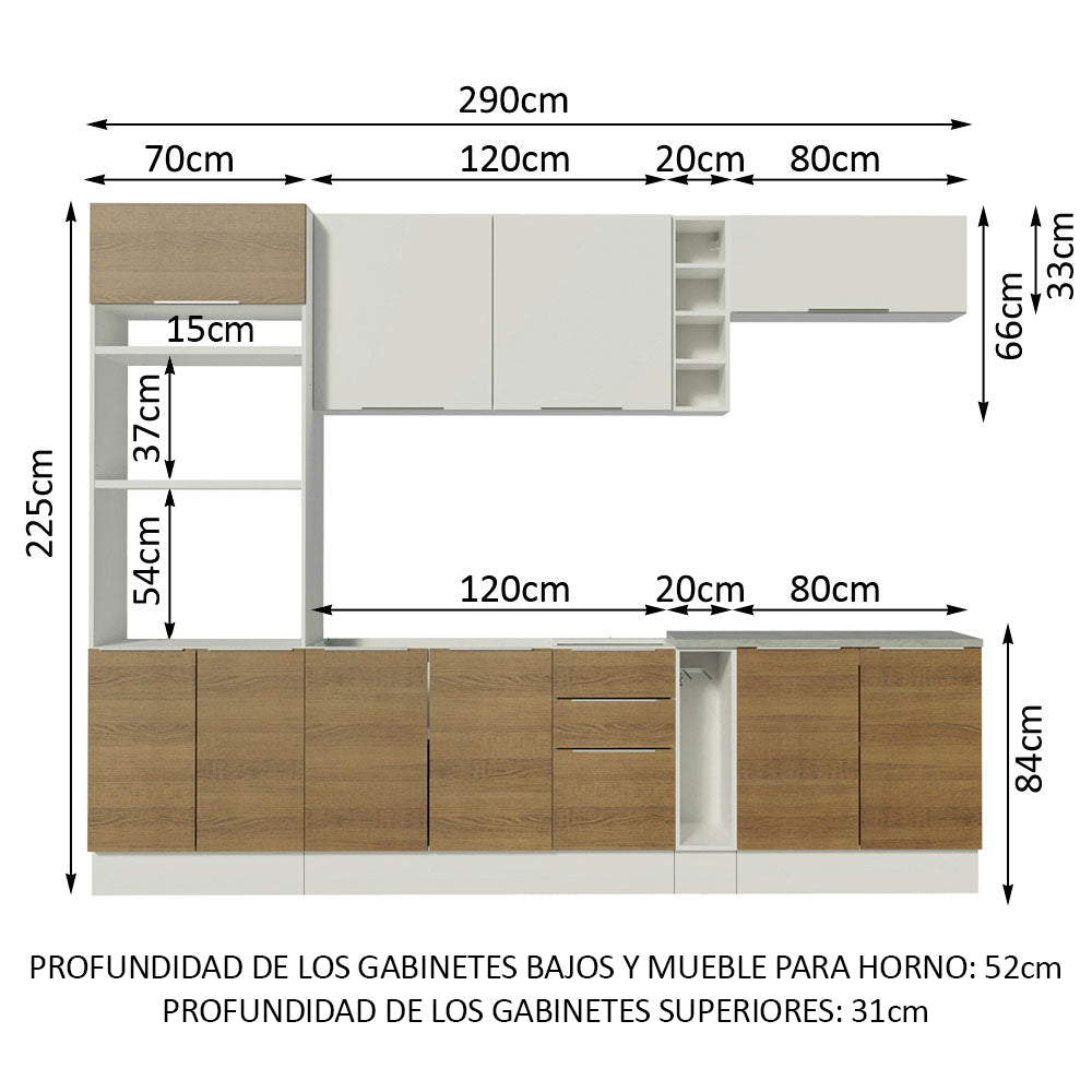 Combo Completo de Cocina 290cm Blanco/Marrón/Blanco Stella Madesa 01