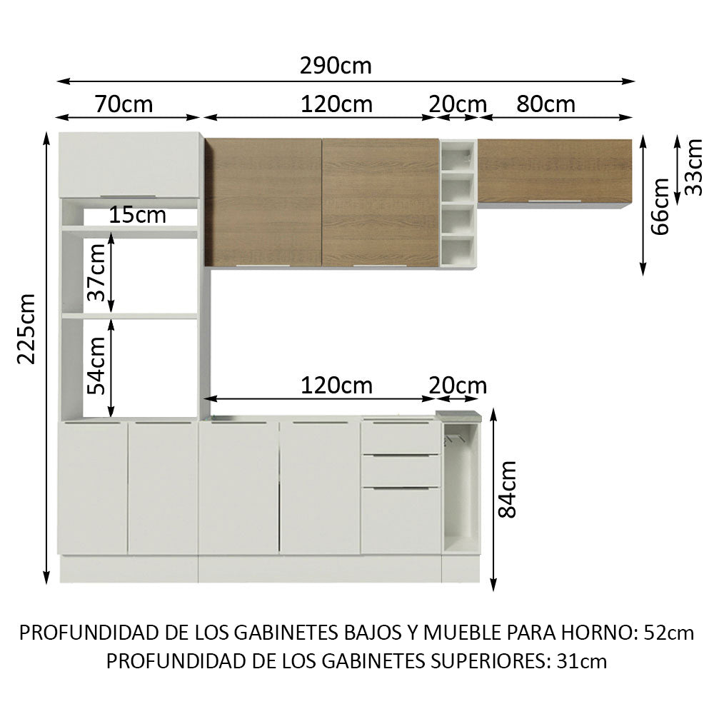 Combo Completo de Cocina 290cm Blanco/Blanco/Marrón Stella Madesa 02