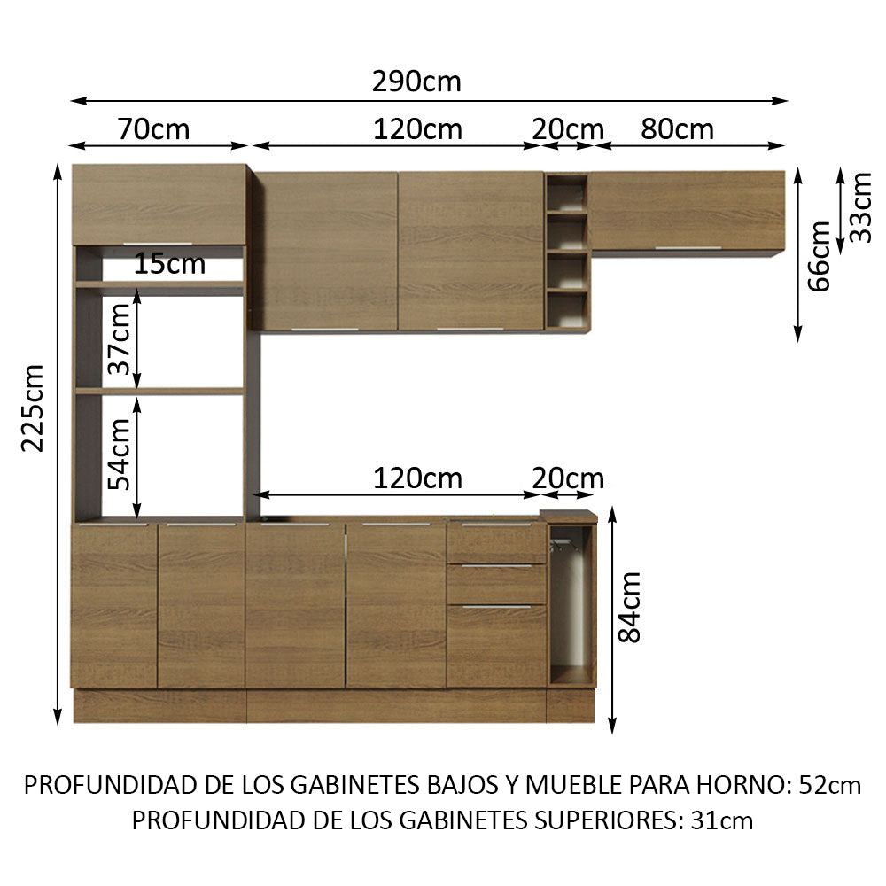 Combo Completo de Cocina 290cm Marrón Stella Madesa 02