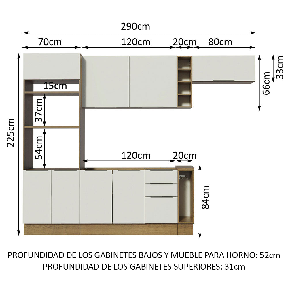 Combo Completo de Cocina 290cm Marrón/Blanco Stella Madesa 02