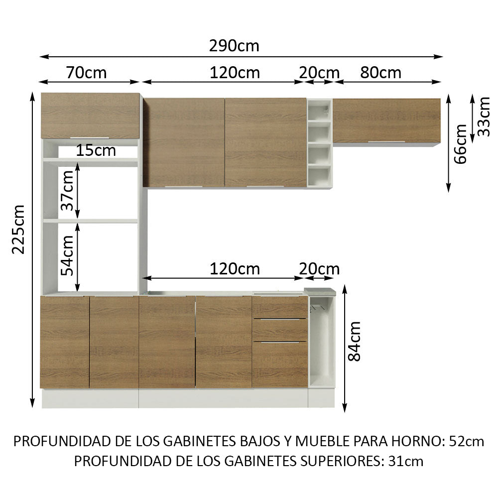 Combo Completo de Cocina 290cm Blanco/Marrón Stella Madesa 02