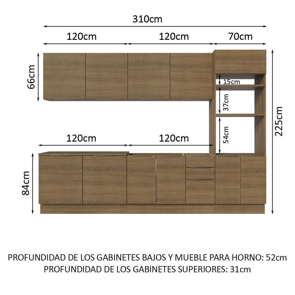 Combo Completo de Cocina 310 cm Marrón Stella Madesa 01