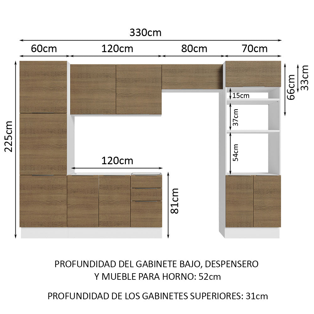 Combo Completo de Cocina 330 cm Blanco/Marrón Stella Madesa 02