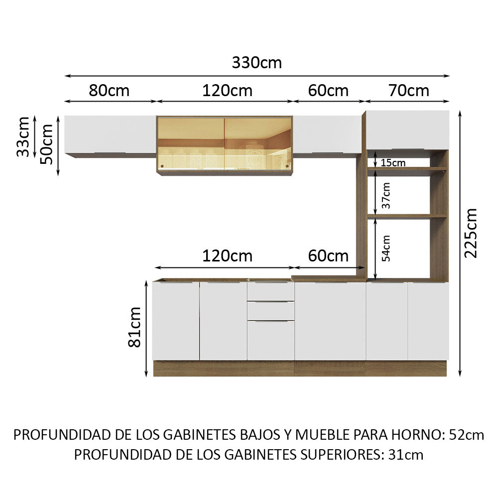 Combo Completo de Cocina 330 cm Marrón/Blanco Stella Madesa 04